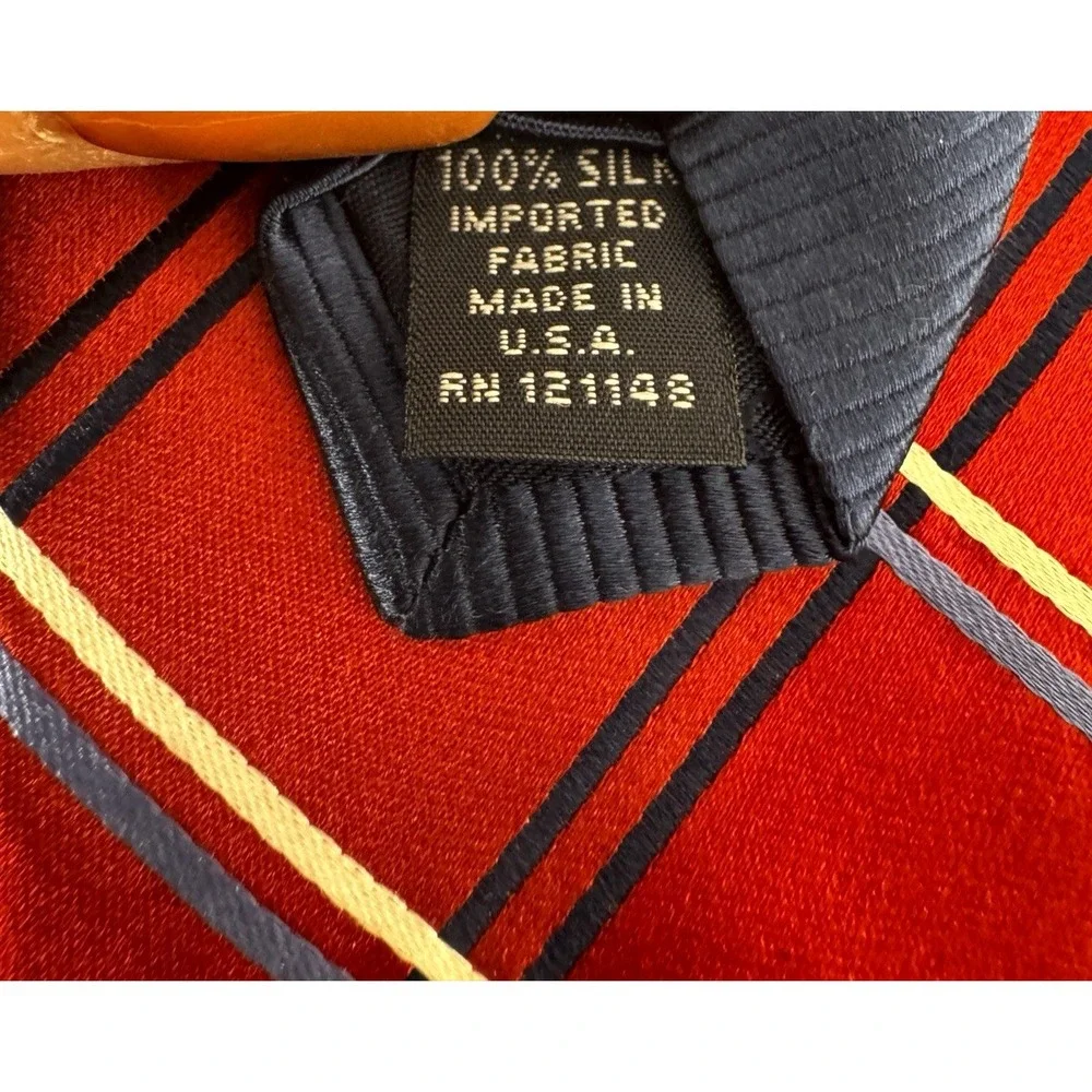 Tommy Hilfiger 2 Silk Ties Red Blue Geometric Striped Print Preppy Nautical Work